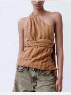 Zara One-Shoulder Wrap Top in Brown S